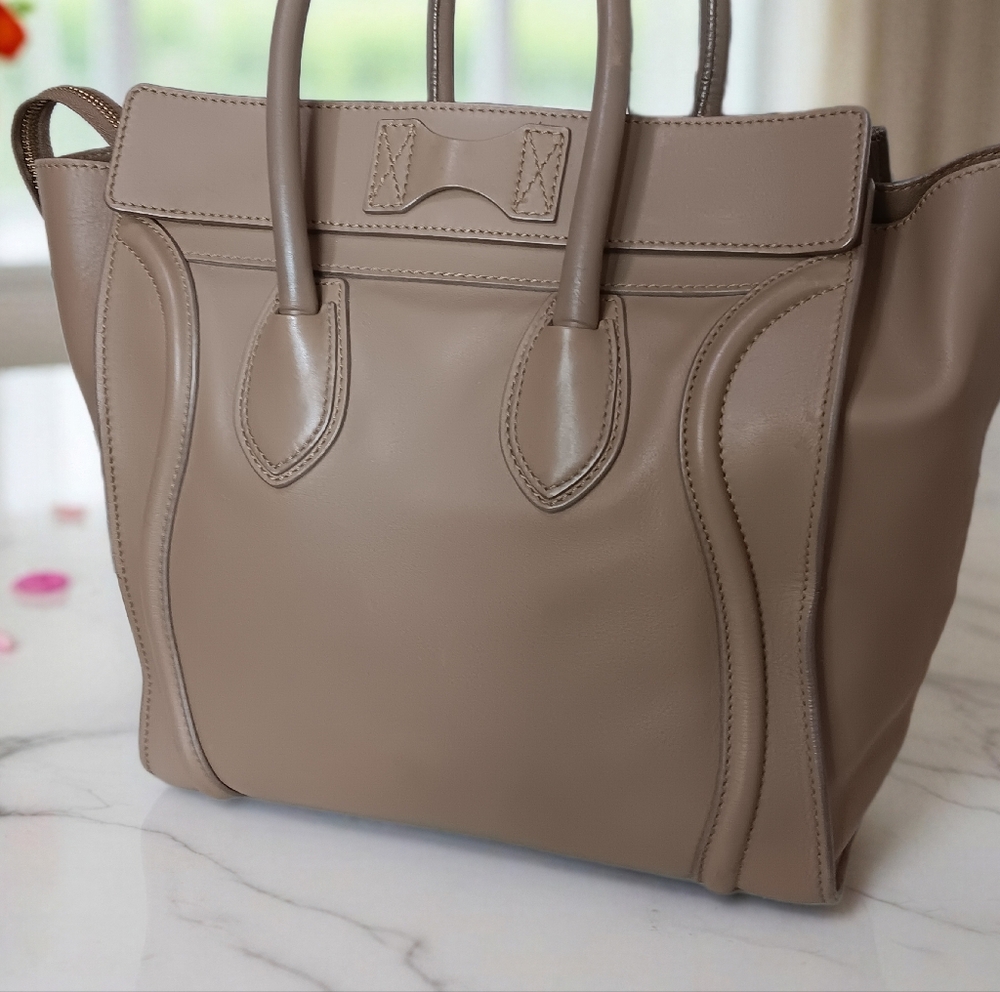 Celine Mini Luggage Tote Taupe Tan Brown Smooth Leather Handbag ✨ - Picture 7 of 16